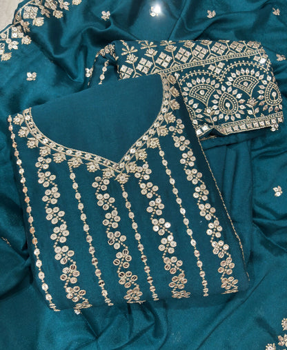 KC Latest Cocktail Wear Aqua Blue Chinon Sharara Suit For Women
