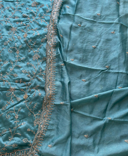 KC Sky Blue Silk Straight Suit For Women Heavy Embroidery Work