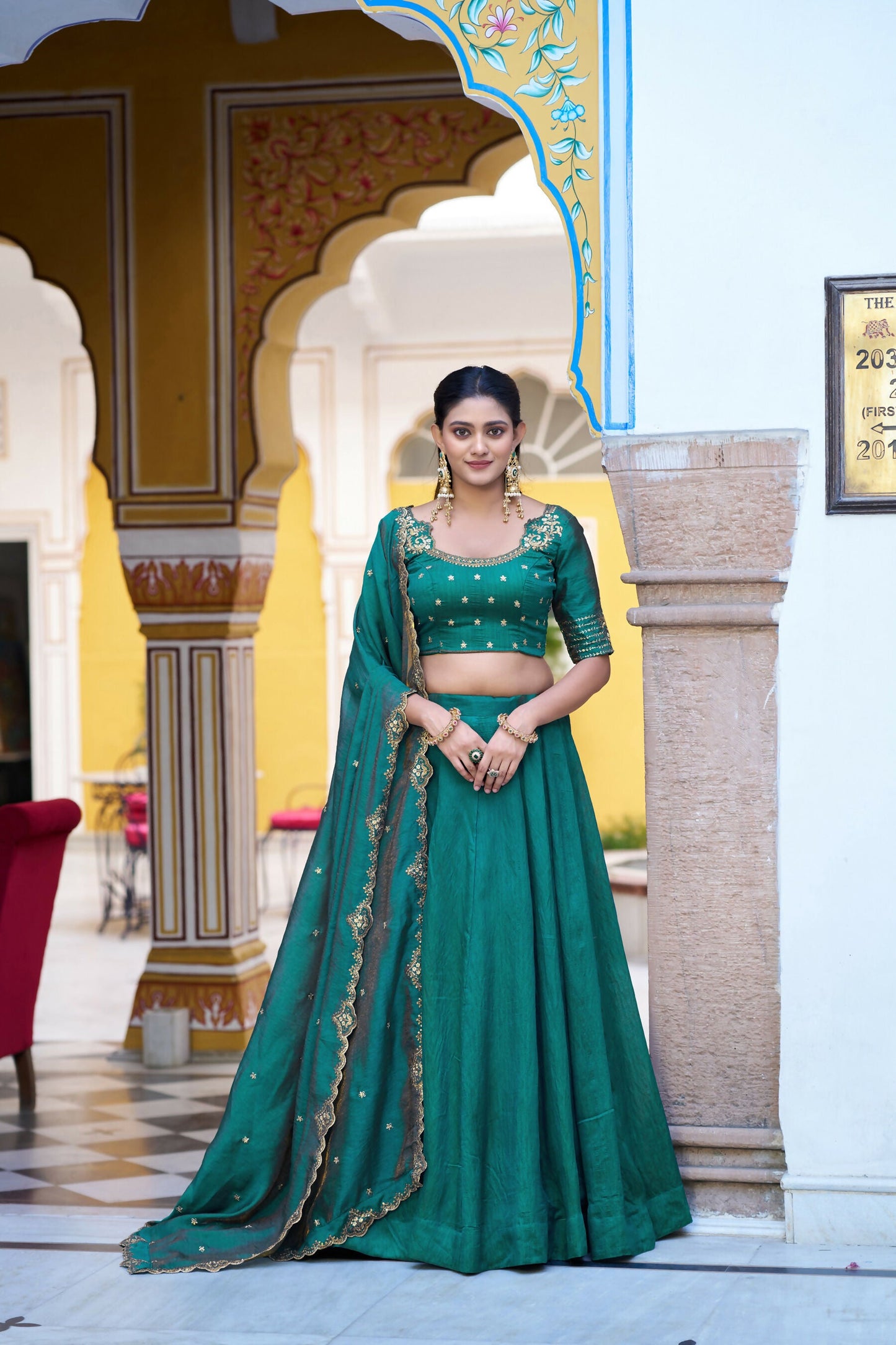 Lorenvalley Fashion Teal NC Silk Plain Lehenga Embroidery Work Choli with Dupatta