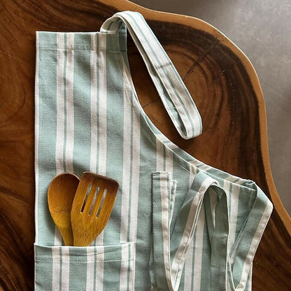 Oak & Lily 100% Cotton Kitchen Apron-Green Striped