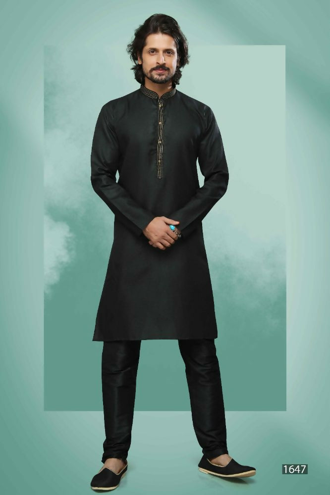 Raivat Ethnic Cotton Pintux Work Kurta Pajama In Black Colour