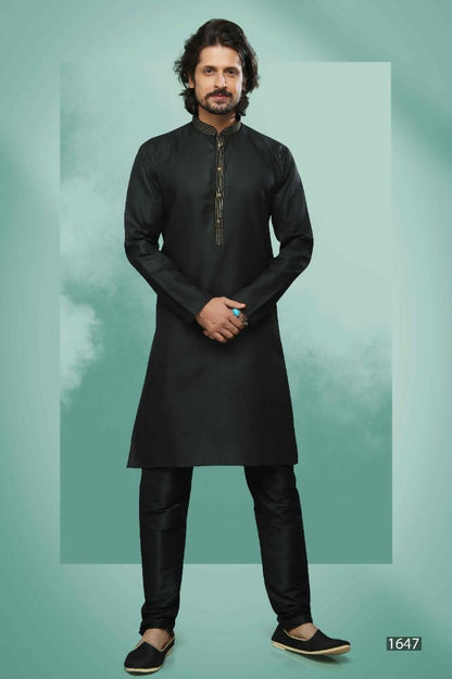 Raivat Ethnic Cotton Pintux Work Kurta Pajama In Black Colour