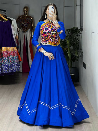 Yash Enterprise Blue Rayon Cotton Embroidery Semi Stitched Navratri Top Chaniya Choli