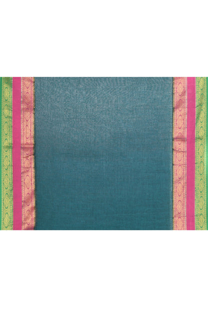 Piyari Fashion Women's Teal Embellished Zari Border Cotton Saree