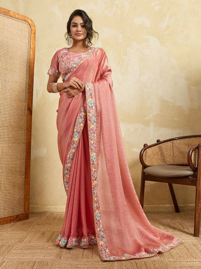 Teeya Creation New Stylish Trendy Party Wear Saree-Peach