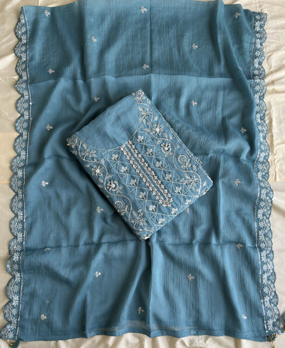 KC Sky Blue Pakistani Straight Suit For Women Chiffon