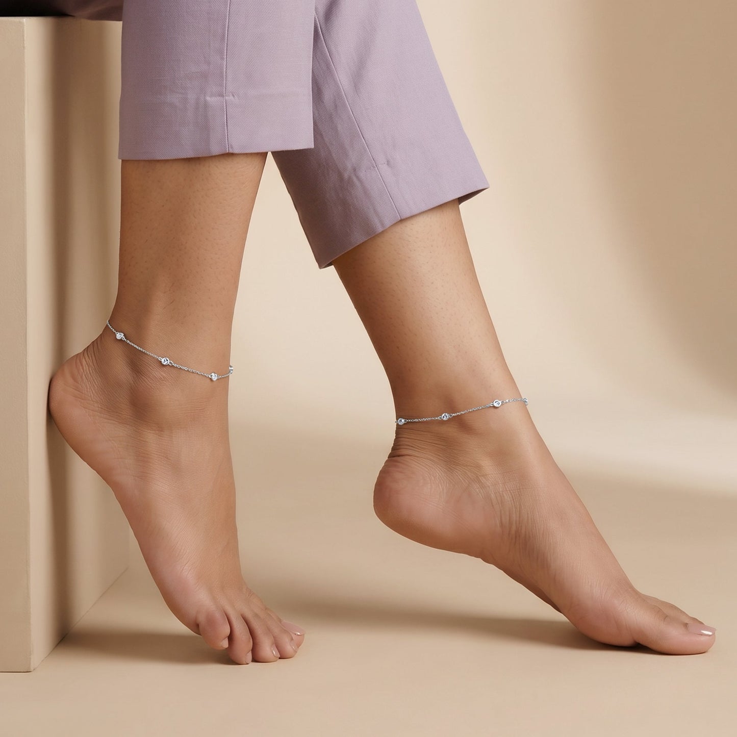 Silver Celeste Bezel Station Anklet