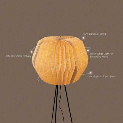 Floor Lamp Origami-Inspired Linen Shade Off-White 123 cm Tall Tripod Stand