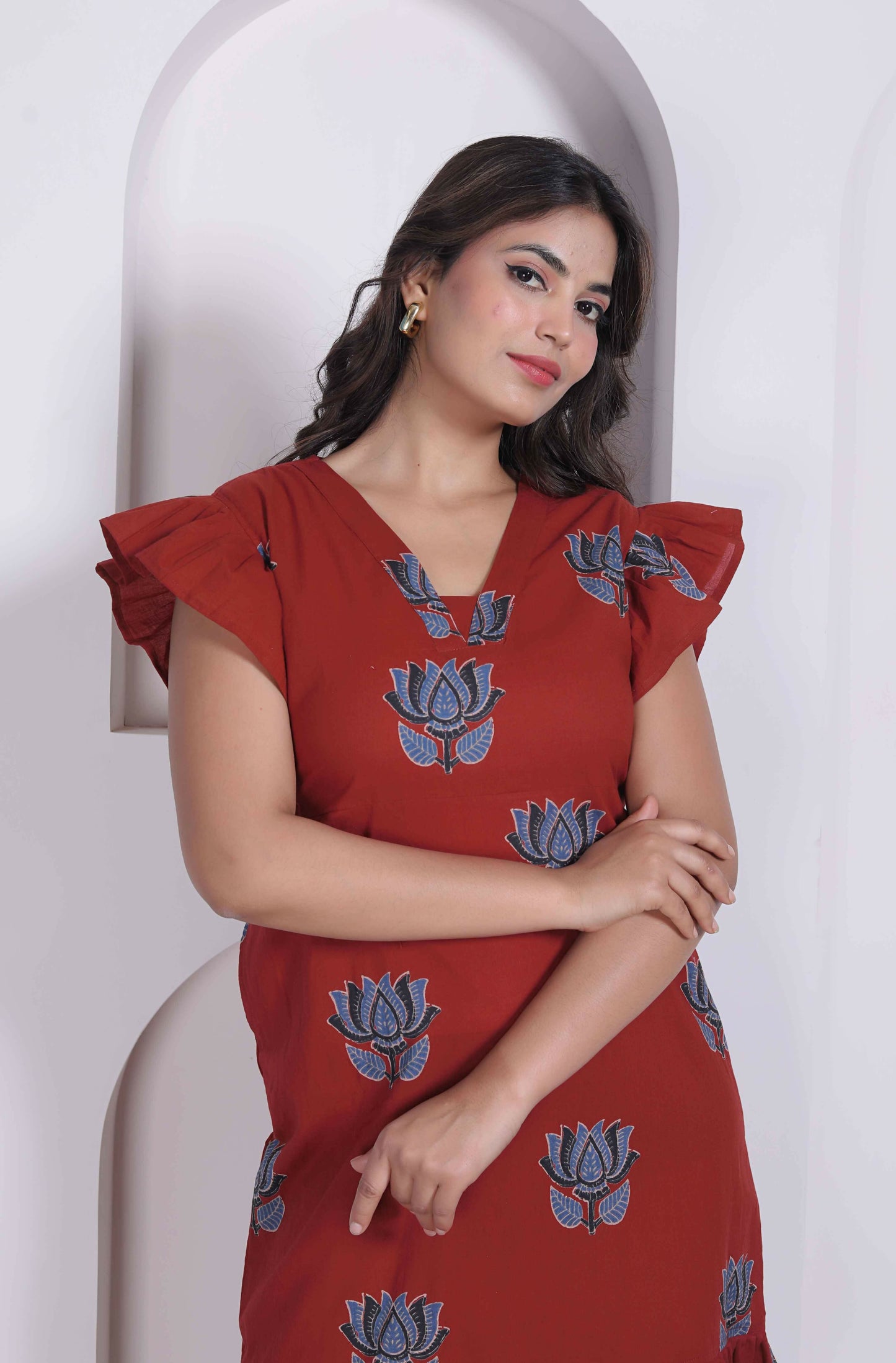 Miravan Women Empire Waist Rust Mini Length Dress