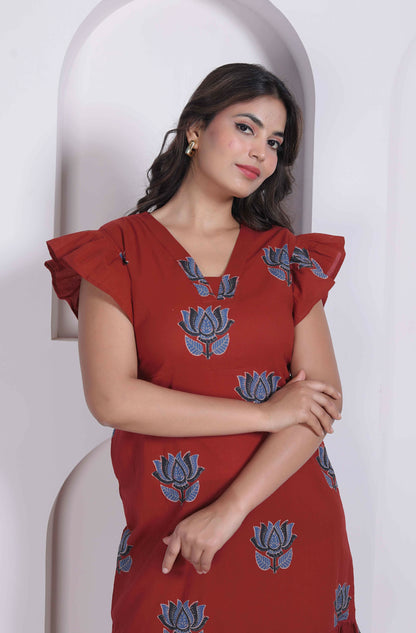Miravan Women Empire Waist Rust Mini Length Dress