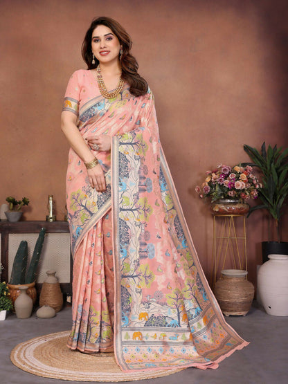 Teeya Creation New Latest Trendy Wedding Wear Pashmina Silk Saree-Peach