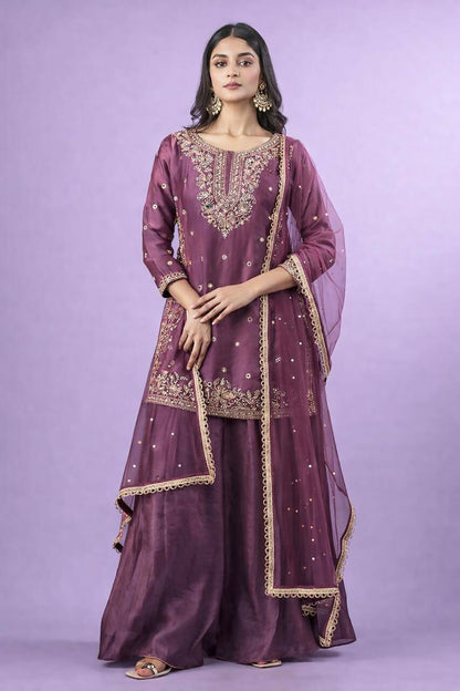 Teeya Creation New Trendy Womens Wedding Wear Kurta Palazzo Set - Pink