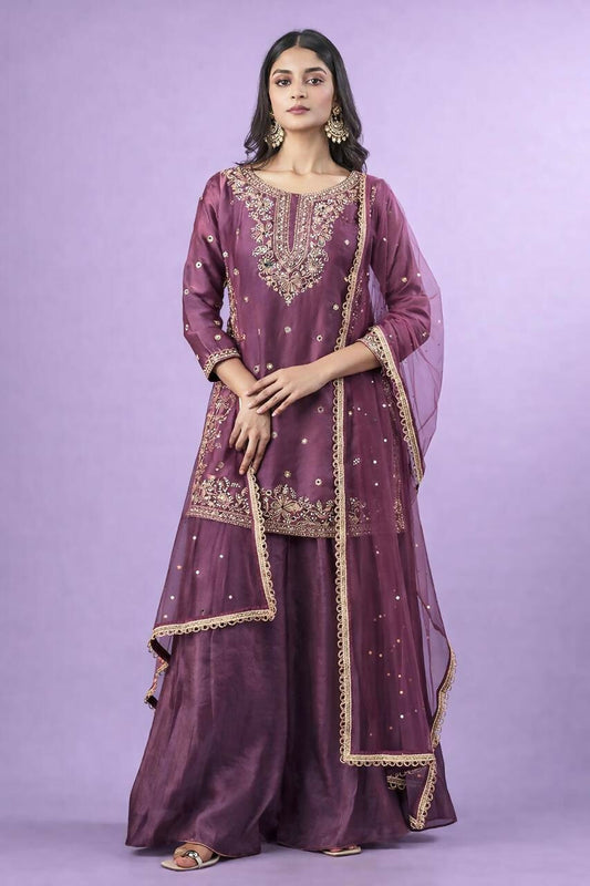 Teeya Creation New Trendy Womens Wedding Wear Kurta Palazzo Set - Pink