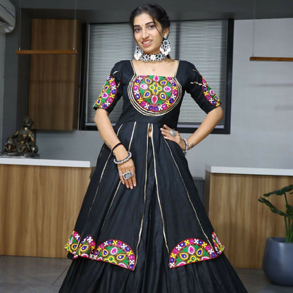 Yash Enterprise Black Rayon Cotton Embroidery Semi Stitched Navratri Top Chaniya Choli