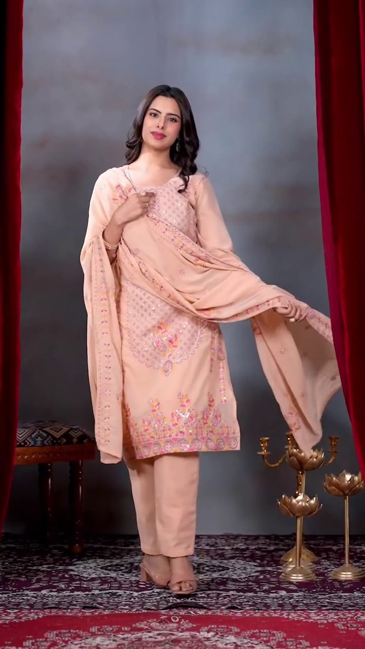 Lehenga Mart Designer Salwar Suit With Kurta Pant Dupatta For Women-Peach