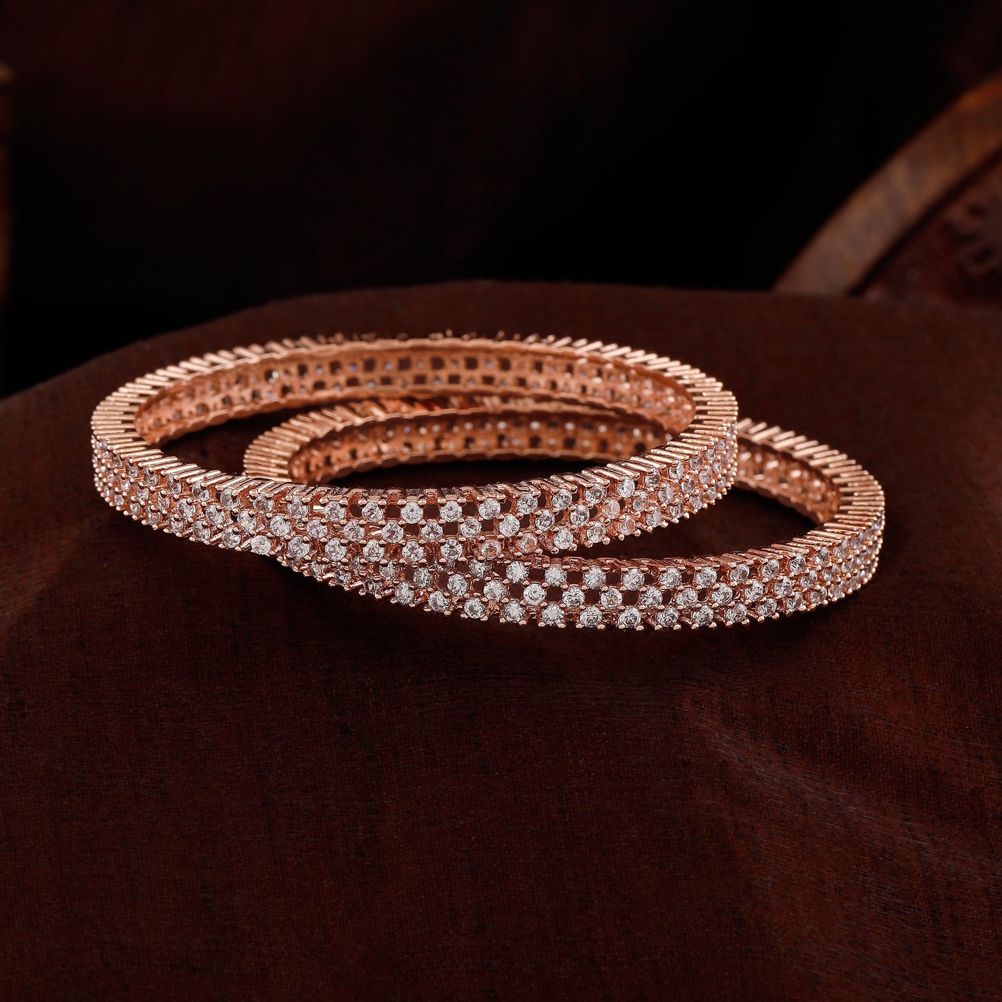 White AD Rosegold Plated Bangles