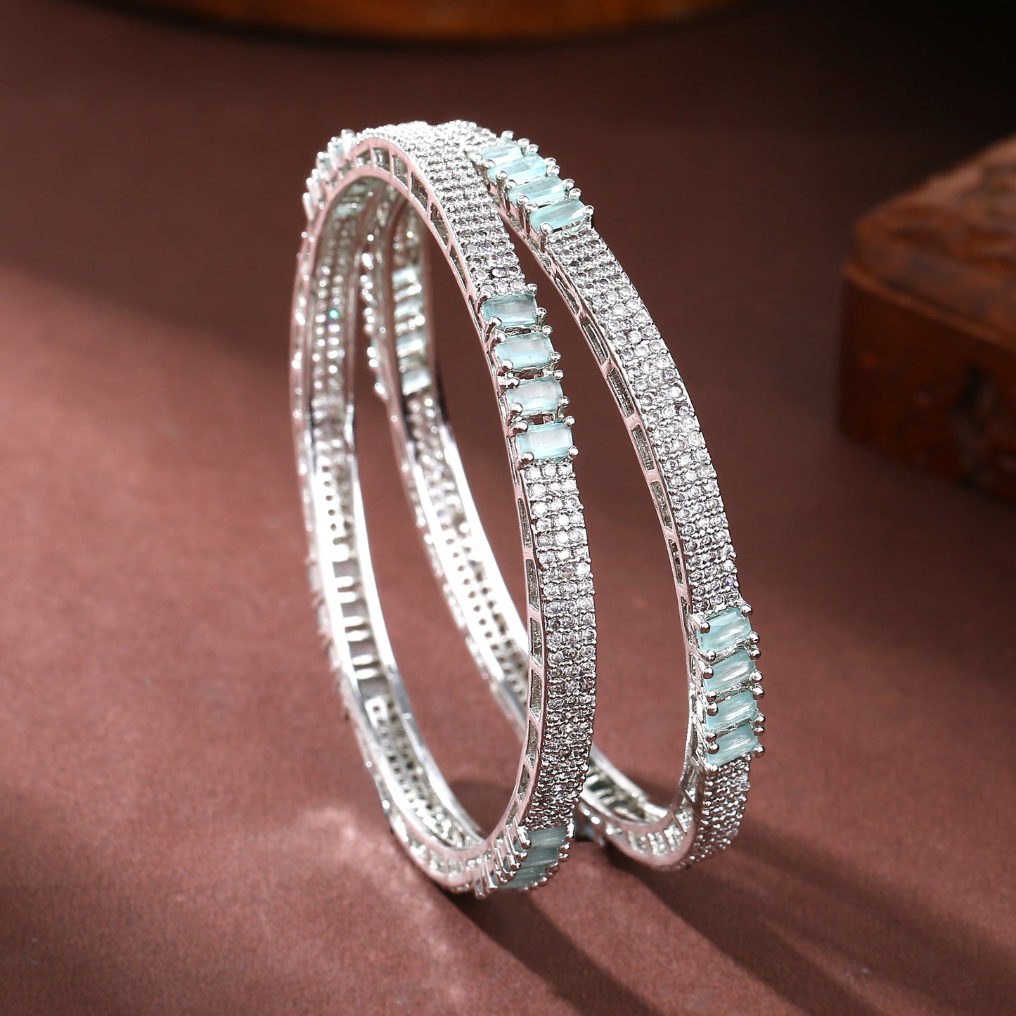 Estele Rhodium Plated Beautiful Mint Green American Diamond Bangles for Women |Available Sizes in 2:6 & 2:8| Elevate Your Style with Timeless Elegance