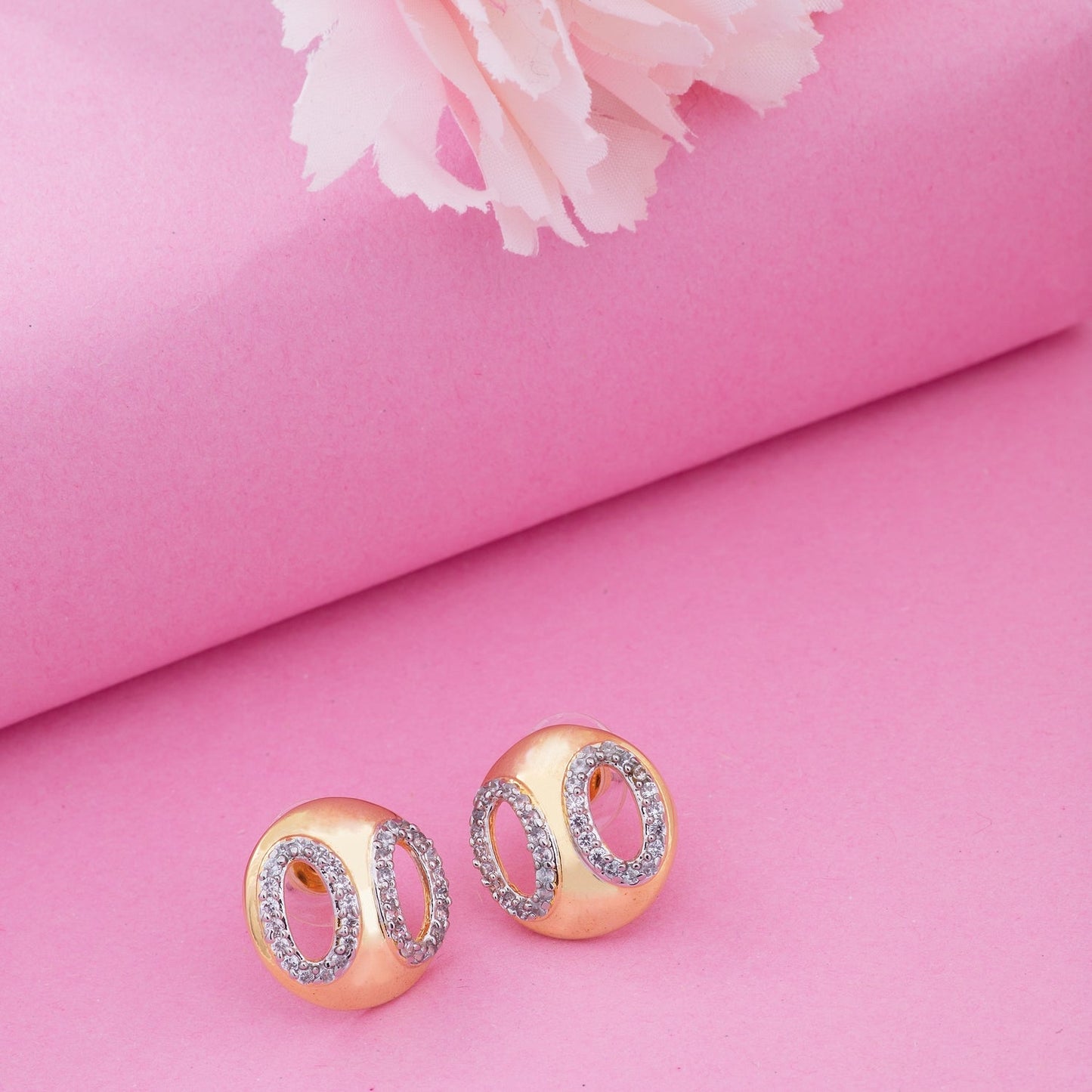 Estele Gold and Silver Plated American Diamond Goggles Stud Earrings for women