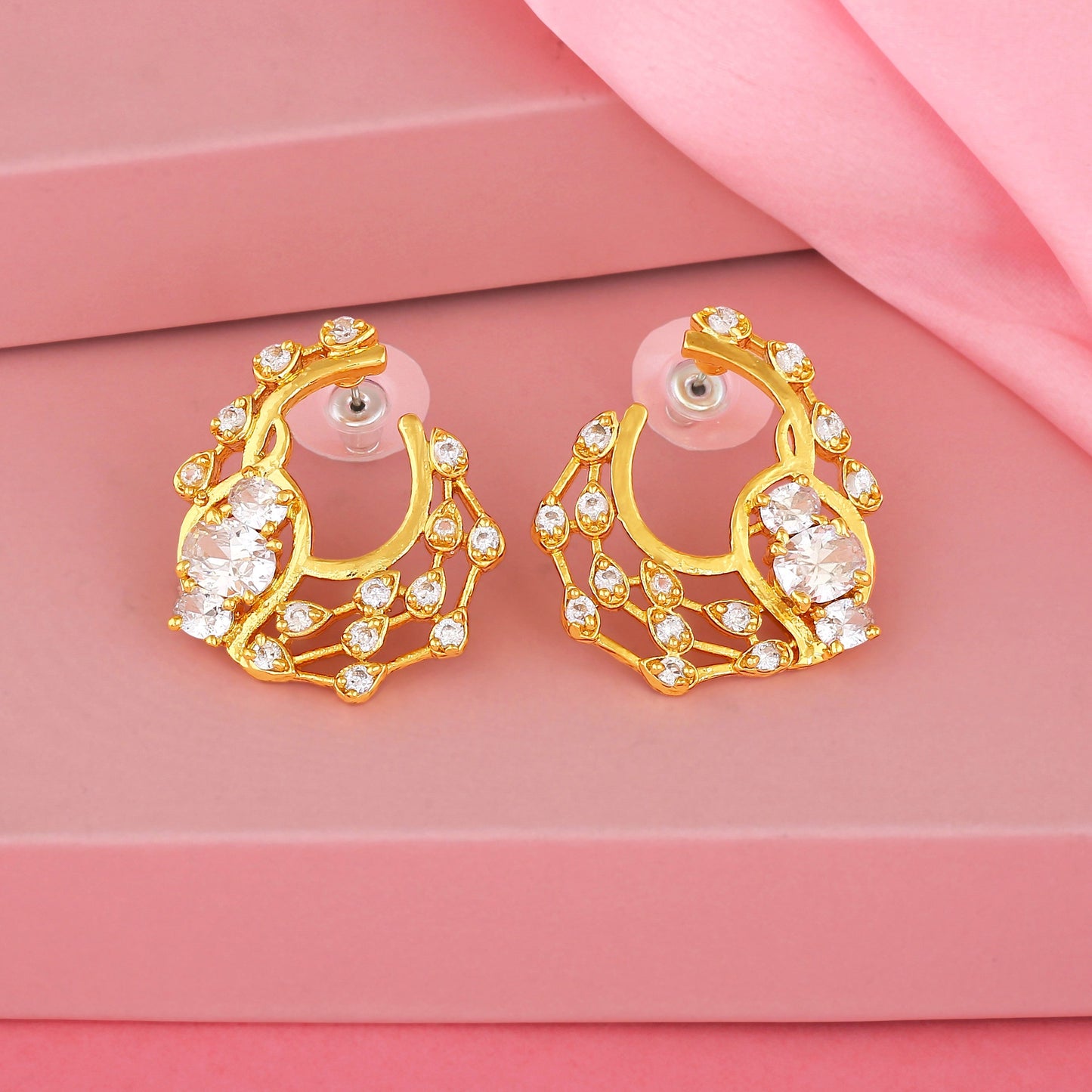 Estele Gold Plated with White American Diamond Stone Stud Earring For Women