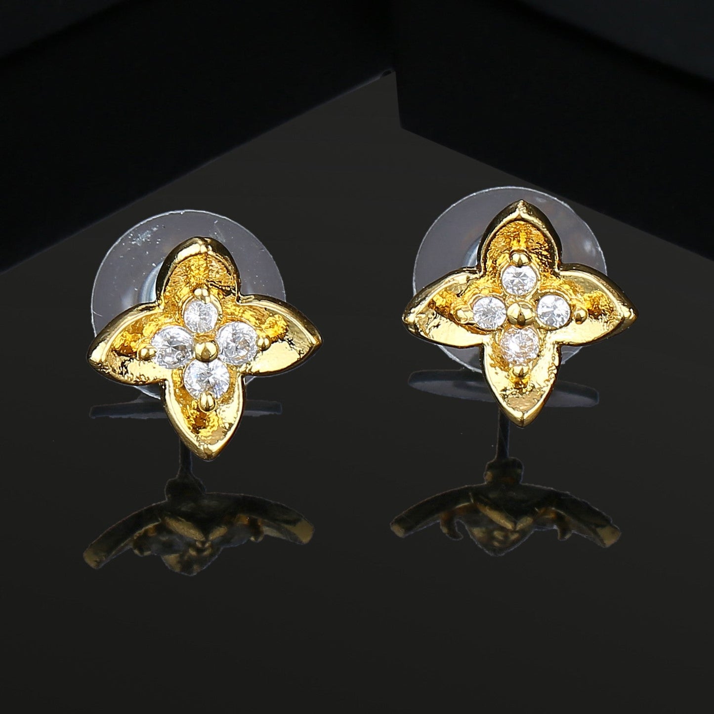 Estele Gold Plated American Diamond Bedstraw Stud Earrings for women