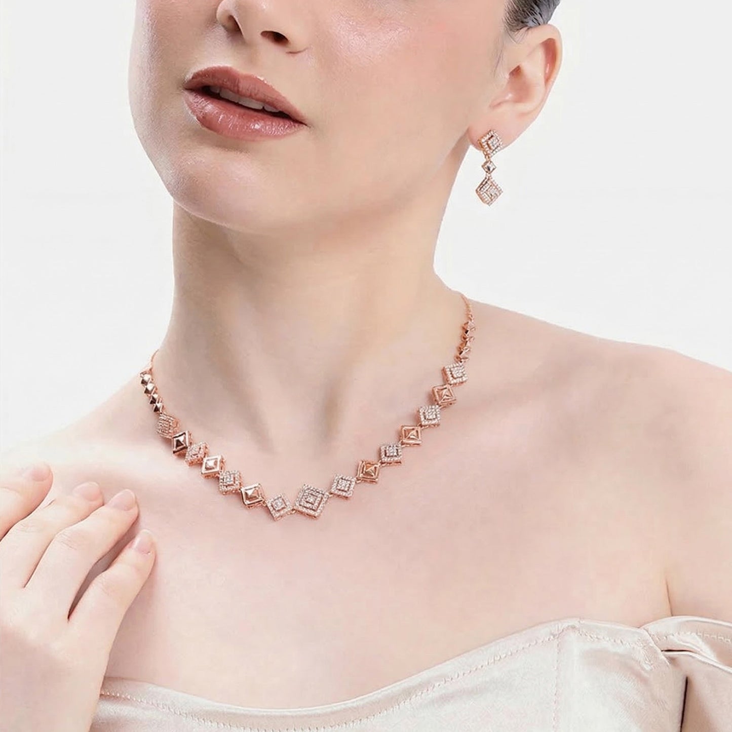 Rosegold Double Rhombus CZ Set