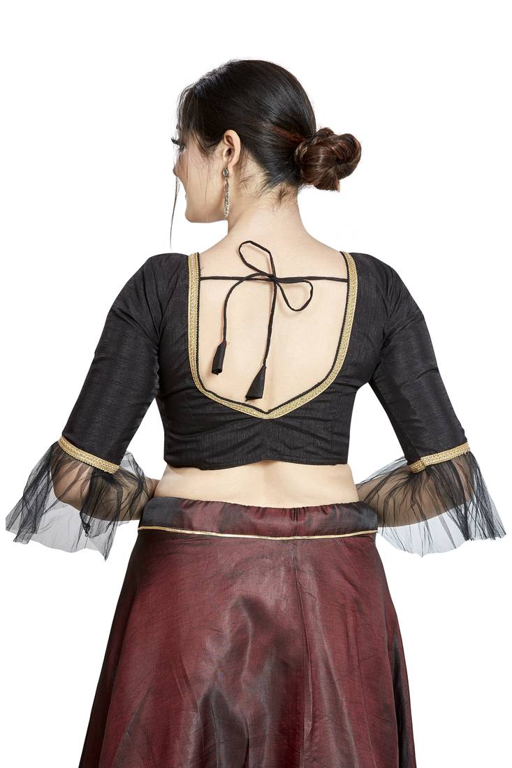 Aastha Fashion Black Art Silk Square Style Blouse