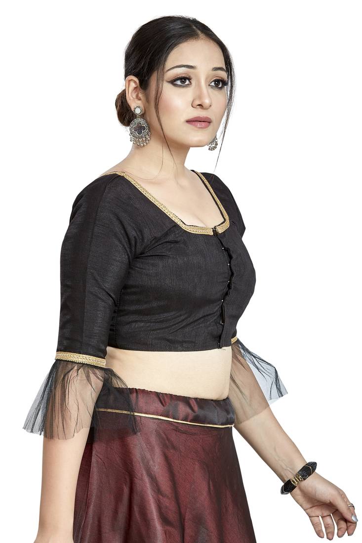 Aastha Fashion Black Art Silk Square Style Blouse