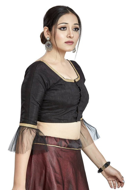 Aastha Fashion Black Art Silk Square Style Blouse