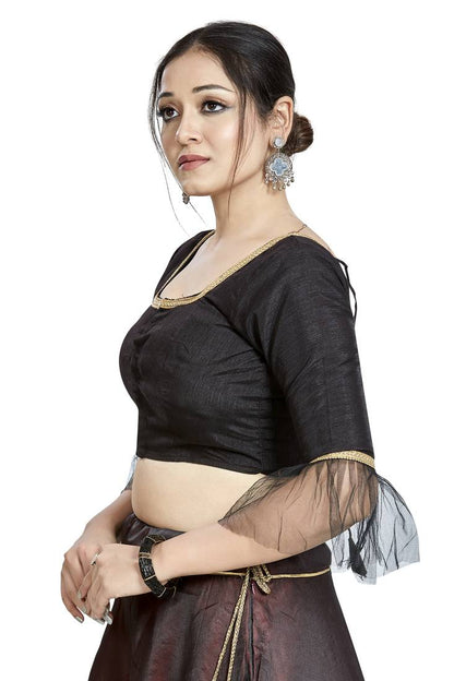 Aastha Fashion Black Art Silk Square Style Blouse