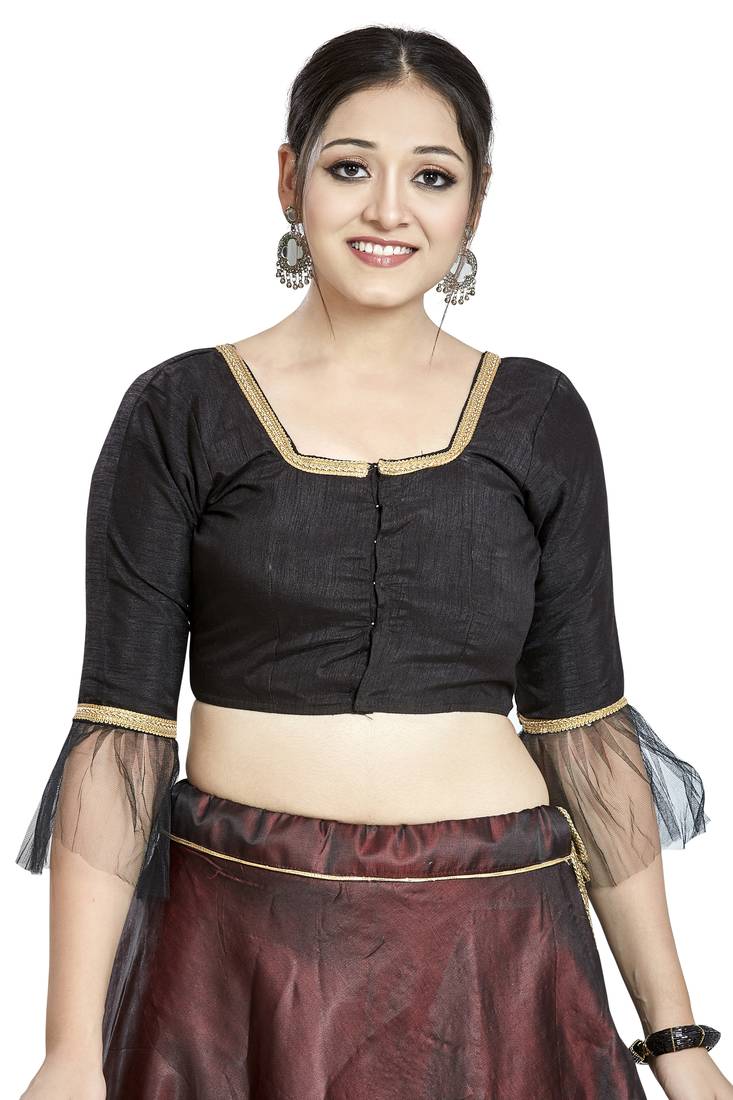 Aastha Fashion Black Art Silk Square Style Blouse