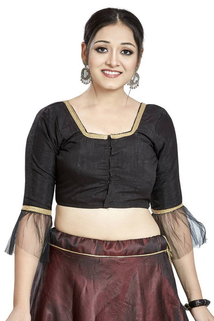 Aastha Fashion Black Art Silk Square Style Blouse