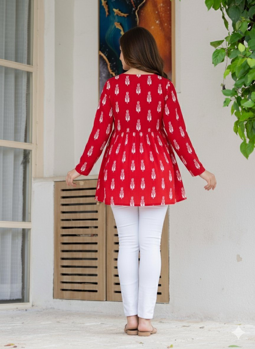 Jaitra Apparels Rayon Peplum Kurti with Full Sleeves and V-Neck