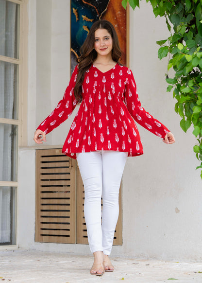Jaitra Apparels Rayon Peplum Kurti with Full Sleeves and V-Neck