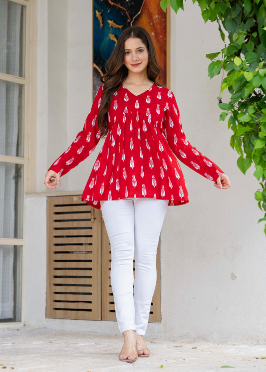Jaitra Apparels Rayon Peplum Kurti with Full Sleeves and V-Neck