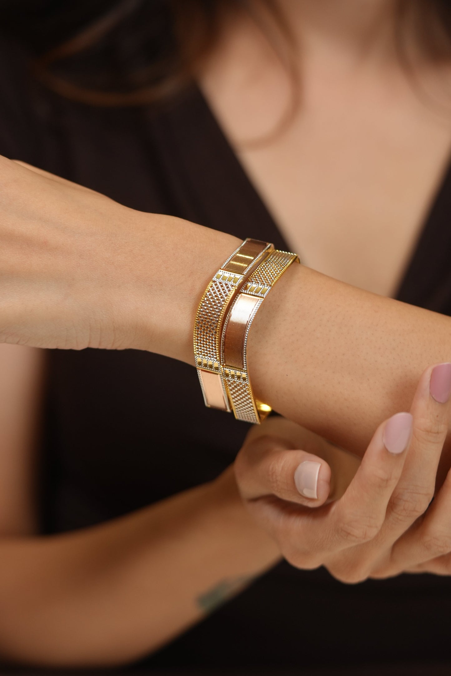 Junita Gold Plated Designer CNC Gold Plated Bangle Set