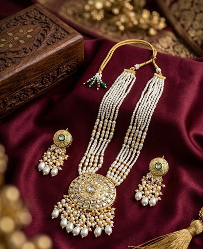 Jewel City Kundan Necklace Set with White Beads & Pearls | Antique Gold Plated Bollywood Bridal Wedding Jewelry For Women