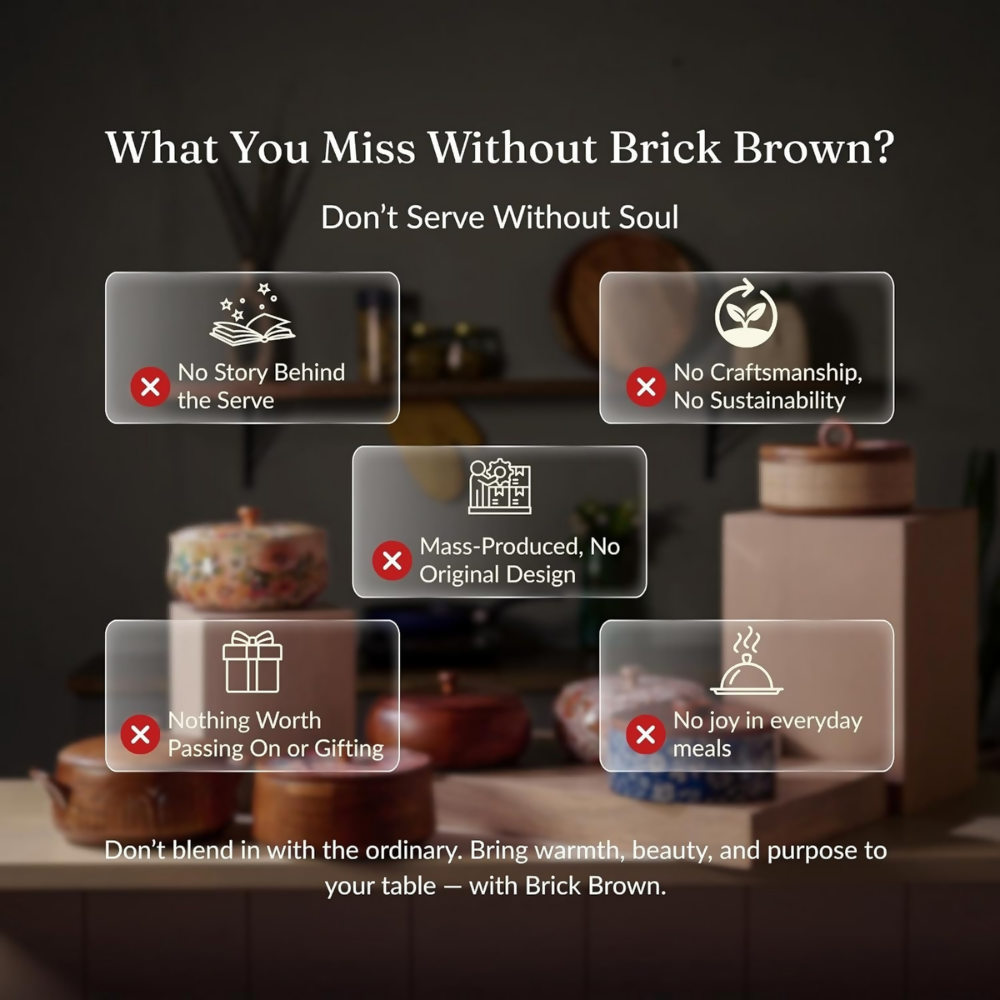 Brick Brown Handcrafted Enamel Coated Wooden Pastel Flora Roti Box