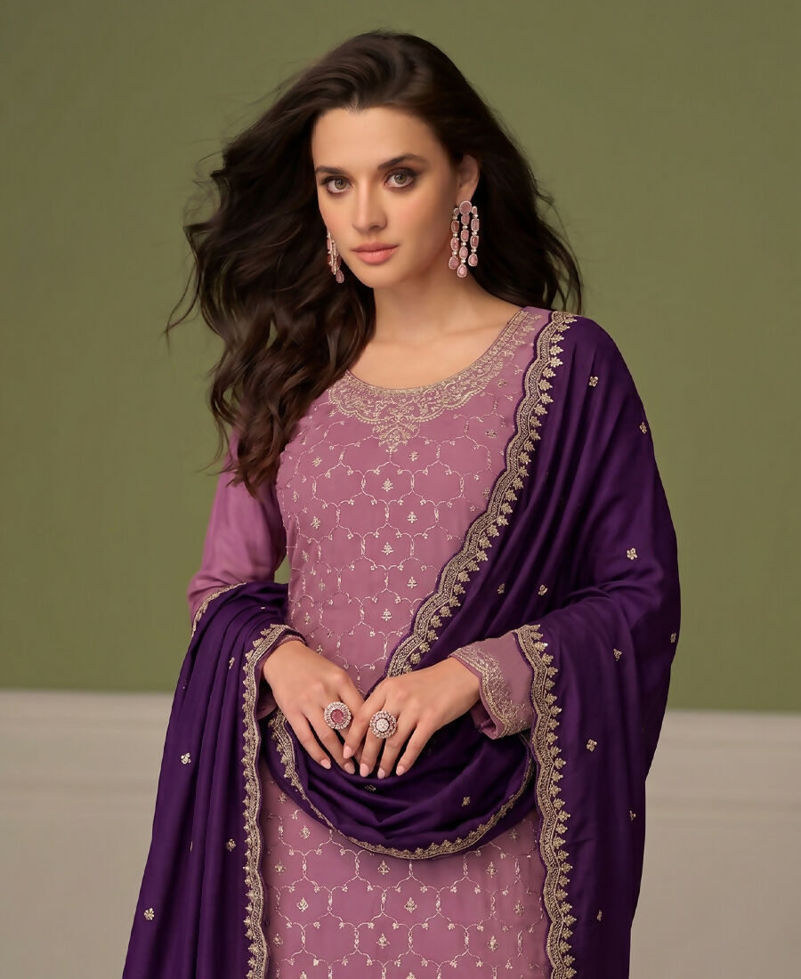 KC Heavy Chinon Lilac Salwar Suit For Women Ethnic Wear