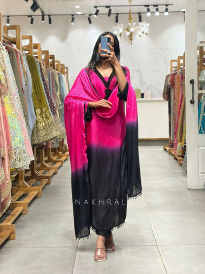 Teeya Creation Women's Trendy Stylish French Crepe Silk Pink Kurta Set