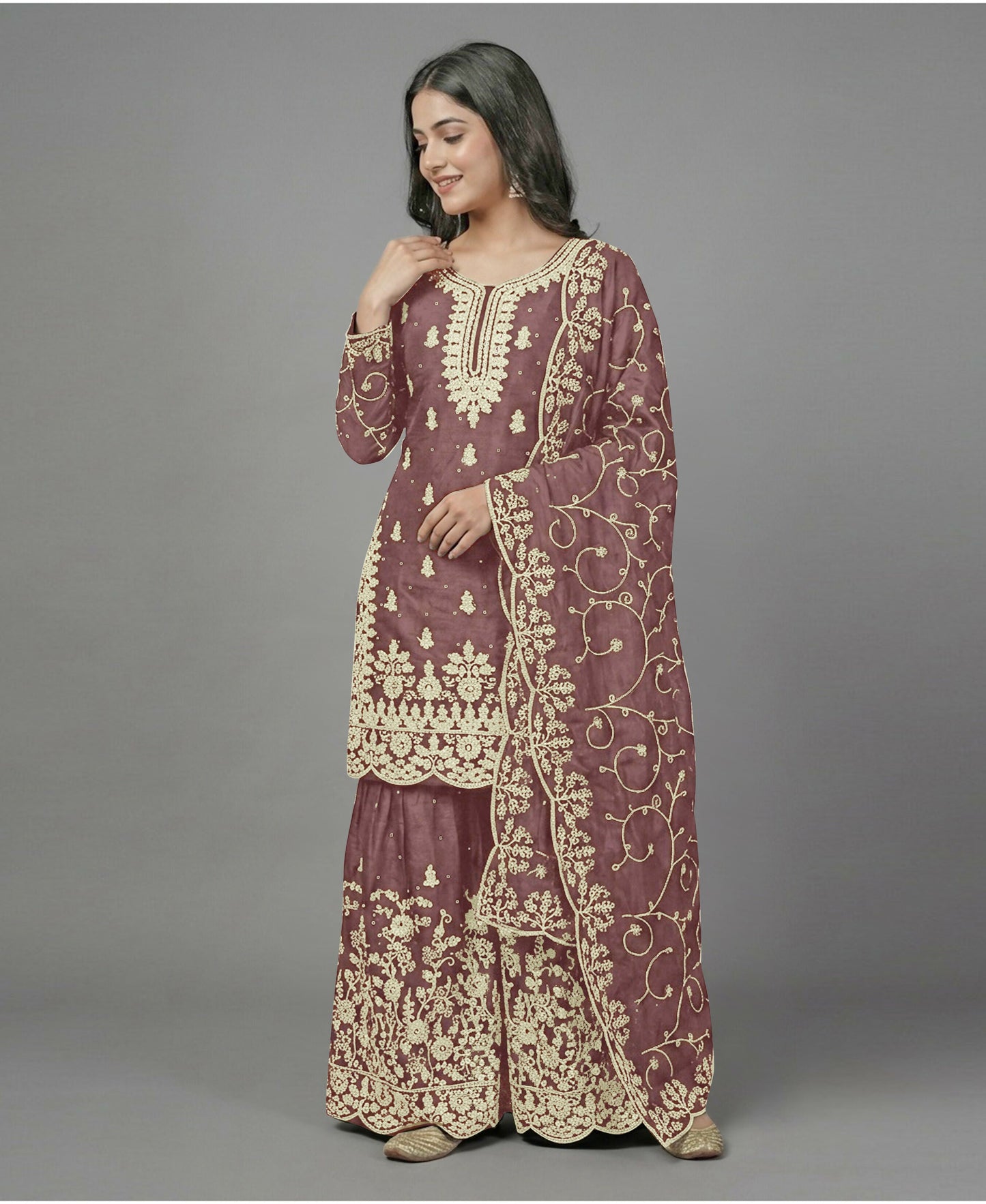 Teeya Creation Womens New Trendy Pure Gmy Silk With Heavy Embroidery Sequence Work Kurta Set