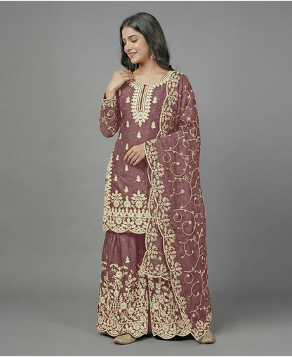Teeya Creation Womens New Trendy Pure Gmy Silk With Heavy Embroidery Sequence Work Kurta Set