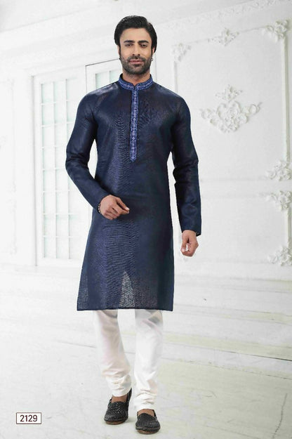 Raivat Ethnic Linen Cotton Thread Work Kurta Pajama In Blue Colour