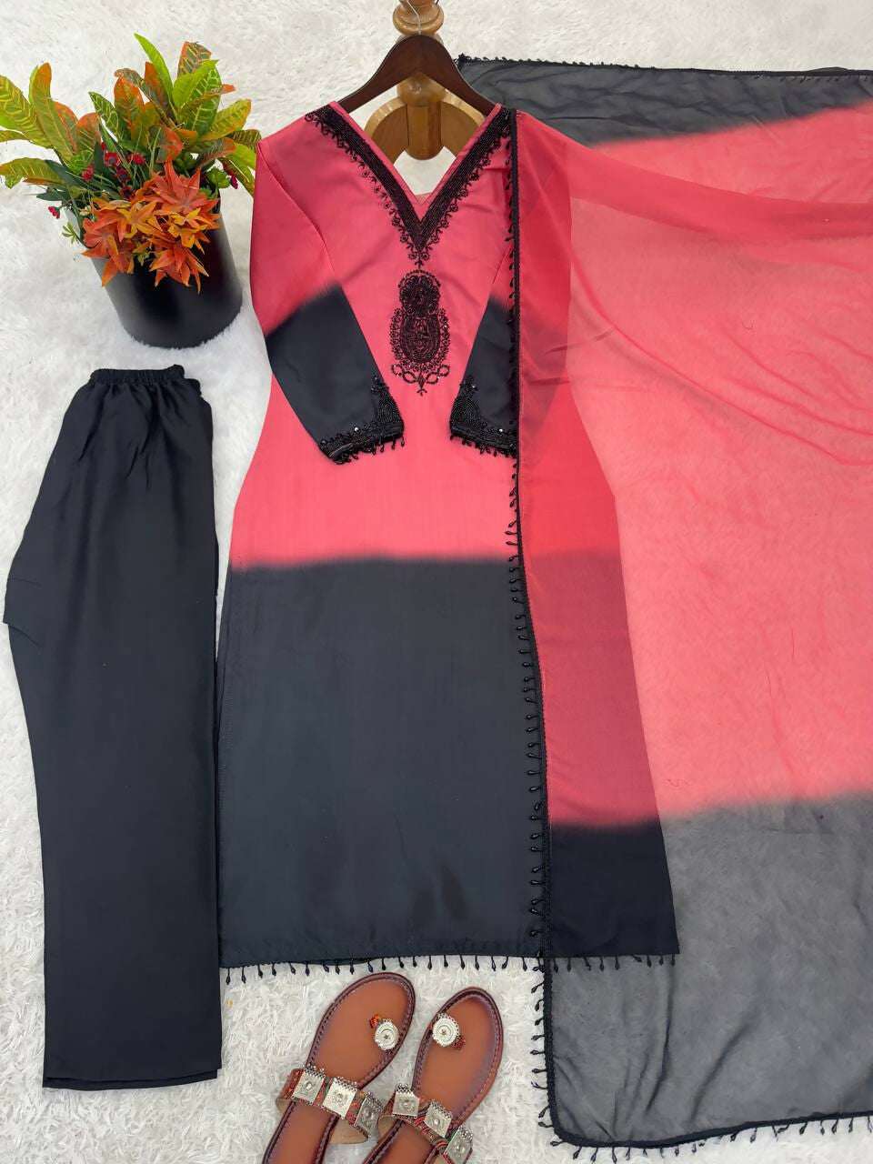 Teeya Creation Women's Trendy Stylish French Crepe Silk Peach Kurta Set