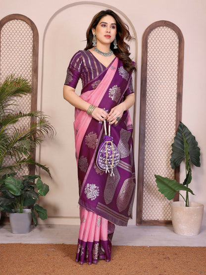 Teeya Creation New Trendy Wedding Wear Banarasi Silk Saree-Pink