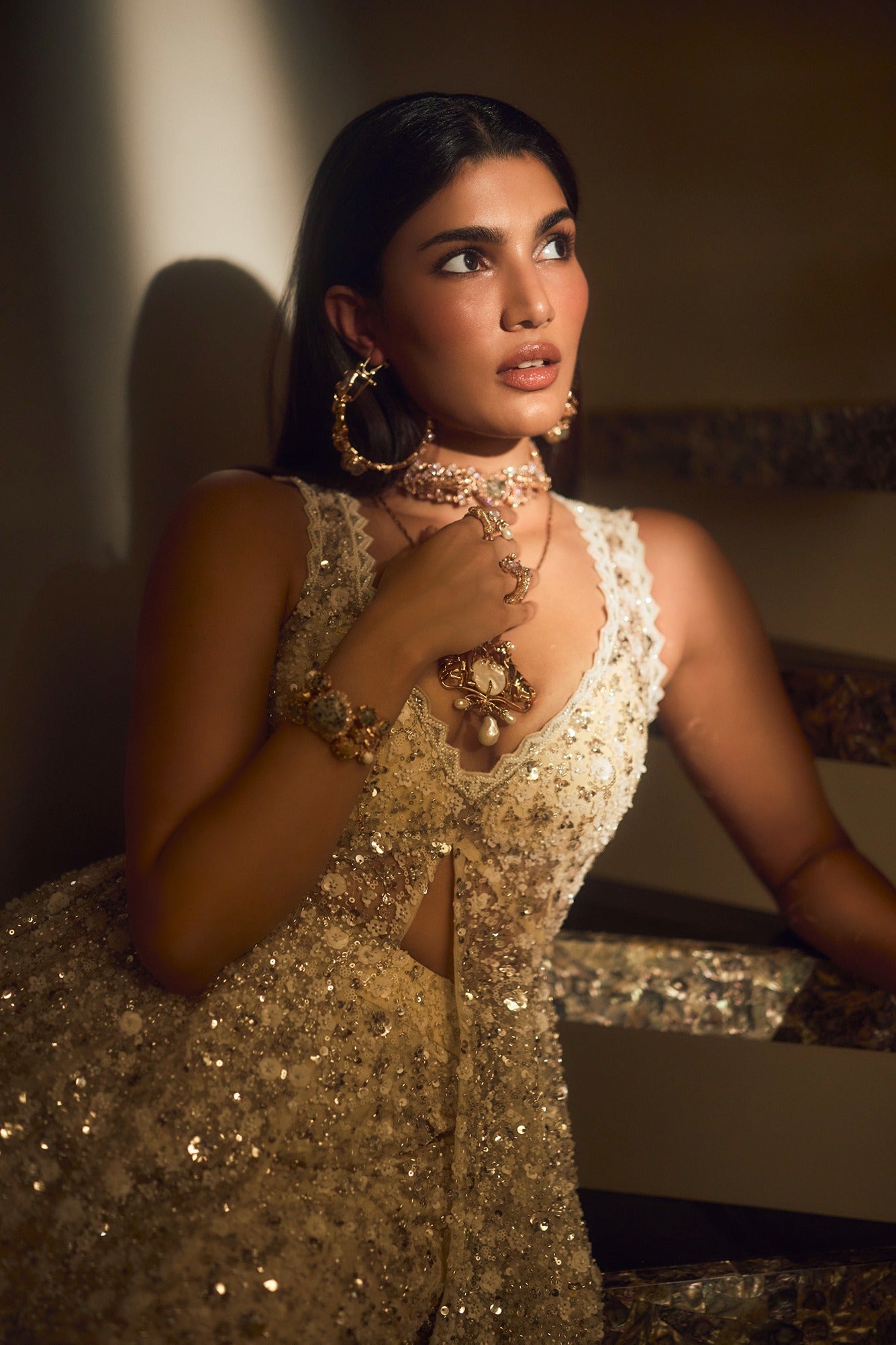 Alizeh Agnihotri In Sphinx Leopard Hoops in Prehnite