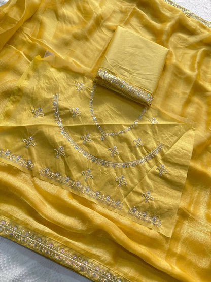 Teeya Creation Trendy Stylish Party Wear Fendy Chiffon Saree-Yellow