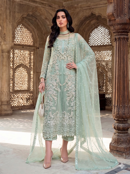 Teeya Creation Womens New Soft Net With Heavy Embroiedery With Sequence Work Light-Green Kurta Set