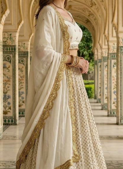 Lehenga Mart White Faux Georgette Designer Bollywood Style Wedding Wear Lehenga Choli