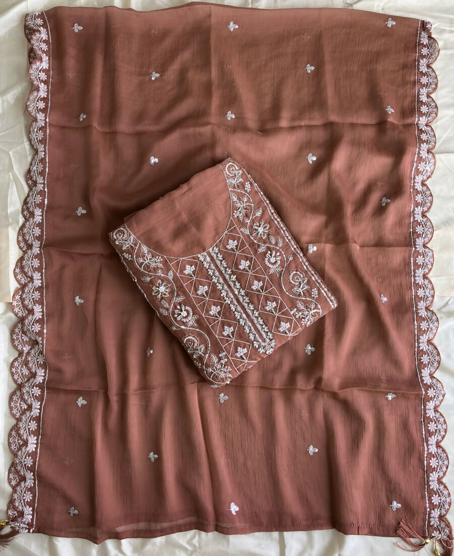 KC Peach Pakistani Straight Suit For Women Chiffon