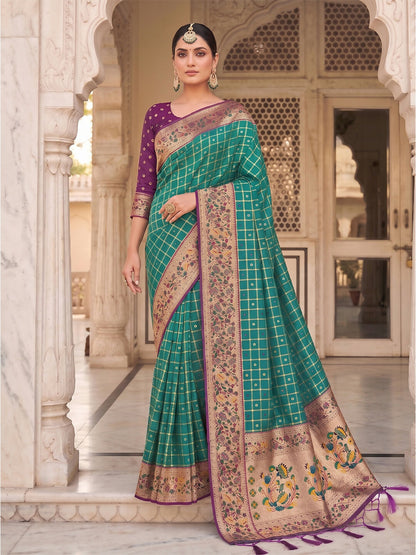 Shree Shyam Fashion Rama Green Banarasi Silk Blend Saree